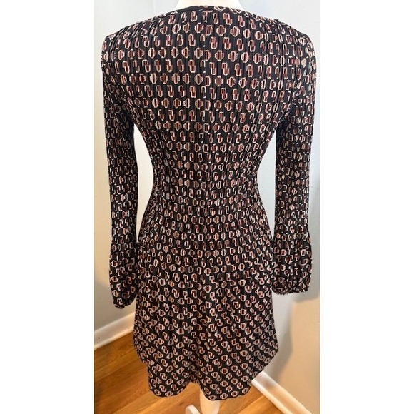 Maje Rockinala Monogram M Print Pleated Mini Dress 34 US 2 Balloon Sleeve - Picture 8 of 14